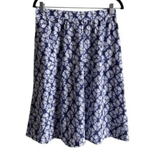 B4 Talbots Petite Blue White Shibori Tie Dye Cotton Midi Skirt Elastic Waist